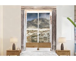 Behang - Fotobehang Doorkijk - Berg - Hout - Breedte 145 cm x hoogte 220 cm