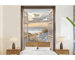 Behang - Fotobehang Doorkijk - Strand - Duinen - Zee - Natuur - Breedte 160 cm x hoogte 240 cm