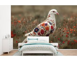 Behang - Fotobehang Duif - Bloemen - Natuur - Breedte 600 cm x hoogte 400 cm