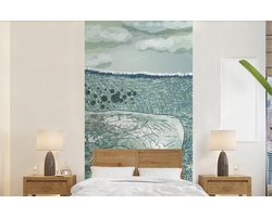 Behang - Fotobehang Een illustratie van een gigantische walvis onderwater - Breedte 120 cm x hoogte 240 cm
