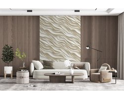 Behang - Fotobehang Golven - Wit - Minimalistisch - Breedte 145 cm x hoogte 220 cm
