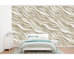 Behang - Fotobehang Golven - Wit - Minimalistisch - Breedte 405 cm x hoogte 260 cm