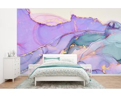 Behang - Fotobehang Goud - Marmer - Paars - Breedte 375 cm x hoogte 280 cm