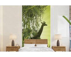 Behang - Fotobehang Groene illustratie van Afrika met wilde dieren - Breedte 120 cm x hoogte 240 cm
