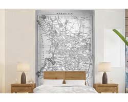 Behang - Fotobehang Illustratie van een historische stadskaart van het Europese Marseille - zwart wit - Breedte 170 cm x hoogte 260 cm - Plattegrond
