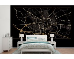 Behang - Fotobehang Kaart - Enschede - Zwart - Goud - Breedte 360 cm x hoogte 240 cm