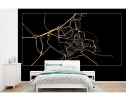 Behang - Fotobehang Kaart - Gouda - Goud - Zwart - Breedte 525 cm x hoogte 350 cm