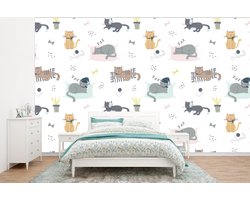 Behang - Fotobehang Katten - Huisdieren - Patronen - Breedte 375 cm x hoogte 280 cm