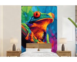 Behang - Fotobehang Kikker - Felgekleurd - Tak - Regenboog - Breedte 170 cm x hoogte 260 cm