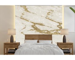 Behang - Fotobehang Marmer - Beige - Goud - Breedte 300 cm x hoogte 300 cm