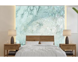 Behang - Fotobehang Marmer - Glitter - Turquoise - Breedte 350 cm x hoogte 350 cm