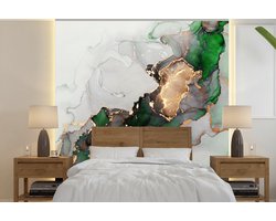 Behang - Fotobehang Marmer - Goud - Groen - Luxe - Breedte 240 cm x hoogte 240 cm