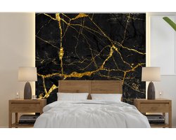 Behang - Fotobehang Marmer - Goud - Zwart - Marmerlook - Luxe - Glitter - Breedte 240 cm x hoogte 240 cm