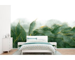 Behang - Fotobehang Marmer - Groen - Luxe - Goud - Marmerlook - Breedte 390 cm x hoogte 260 cm