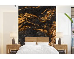 Behang - Fotobehang Marmer - Kalk - Zwart - Goud - Marmerlook - Luxe - Breedte 160 cm x hoogte 220 cm