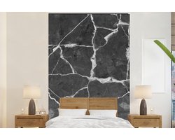 Behang - Fotobehang Marmer - Lijn - Wit - Zwart - Breedte 145 cm x hoogte 220 cm
