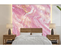 Behang - Fotobehang Marmer - Luxe - Glitter - Roze - Breedte 280 cm x hoogte 280 cm
