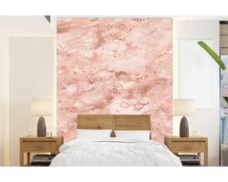 Behang - Fotobehang Marmer - Luxe - Roségoud - Roze - Glitter - Marmerlook - Breedte 205 cm x hoogte 280 cm