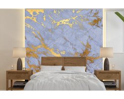 Behang - Fotobehang Marmer - Patronen - Blauw - Goud - Breedte 260 cm x hoogte 260 cm