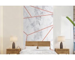 Behang - Fotobehang Marmer - Rosé goud - Wit - Breedte 120 cm x hoogte 240 cm