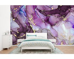 Behang - Fotobehang Marmer - Roze - Paars - Gold - Breedte 295 cm x hoogte 220 cm