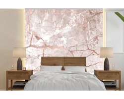 Behang - Fotobehang Marmer - Roze - Rosé - Goud - Breedte 300 cm x hoogte 300 cm