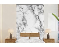 Behang - Fotobehang Marmer - Steen - Wit - Grijs - Zwart - Marmerlook - Breedte 145 cm x hoogte 220 cm