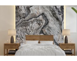 Behang - Fotobehang Marmer - Steen - Zwart - Wit - Breedte 350 cm x hoogte 350 cm