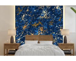 Behang - Fotobehang Marmer - Textuur - Goud - Blauw - Breedte 240 cm x hoogte 240 cm