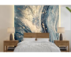 Behang - Fotobehang Marmer - Verf - Glitter - Goud - Breedte 220 cm x hoogte 220 cm