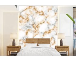 Behang - Fotobehang Marmer - Wit - Grijs - Goud - Breedte 205 cm x hoogte 280 cm