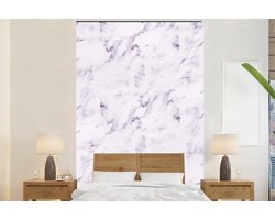 Behang - Fotobehang Marmer - Wit - Paars - Breedte 145 cm x hoogte 220 cm