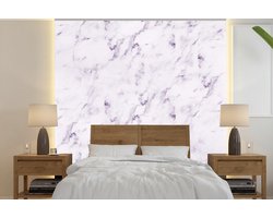 Behang - Fotobehang Marmer - Wit - Paars - Breedte 240 cm x hoogte 240 cm