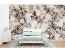 Behang - Fotobehang Marmer - Zwart - Goud - Breedte 400 cm x hoogte 300 cm