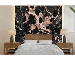 Behang - Fotobehang Marmer - Zwart - Roségoud - Breedte 350 cm x hoogte 350 cm
