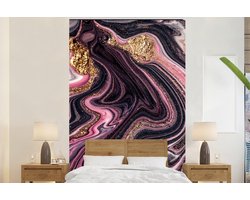 Behang - Fotobehang Marmerlook - Roze - Paars - Goud - Luxe - Marmer - Breedte 225 cm x hoogte 350 cm