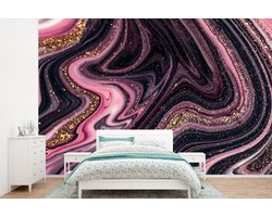 Behang - Fotobehang Marmerlook - Roze - Paars - Goud - Luxe - Marmer - Breedte 600 cm x hoogte 400 cm