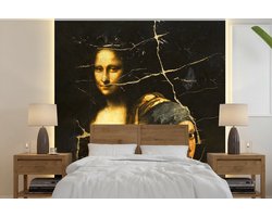 Behang - Fotobehang Meisje met de parel - Mona Lisa - Collage - Breedte 260 cm x hoogte 260 cm