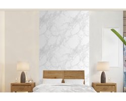 Behang - Fotobehang Minimalistisch - Wit - Grijze aders - Breedte 120 cm x hoogte 240 cm