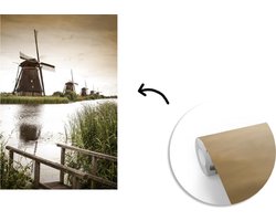 Behang - Fotobehang Molen - Brug - Nederland - Breedte 190 cm x hoogte 280 cm