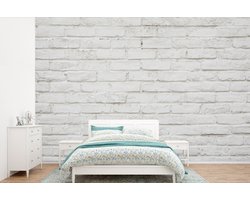 Behang - Fotobehang Muur - Wit - Steen - Breedte 525 cm x hoogte 350 cm