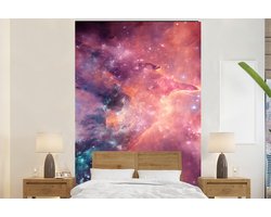 Behang - Fotobehang Oranje - Ruimte - Sterren - Breedte 160 cm x hoogte 240 cm