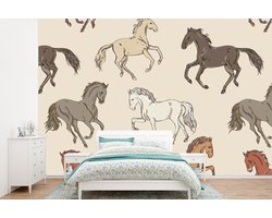 Behang - Fotobehang Paarden - Roze - Grijs - Meisjes - Kinderen - Meiden - Breedte 450 cm x hoogte 300 cm