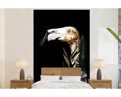 Behang - Fotobehang Portret - Flamingo - Bladeren - Breedte 180 cm x hoogte 280 cm