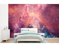 Behang - Fotobehang Ruimte - Oranje - Sterren - Breedte 330 cm x hoogte 220 cm