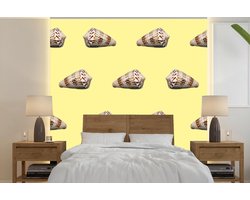 Behang - Fotobehang Schelpen - Patroon - Geel - Zomer - Breedte 220 cm x hoogte 220 cm