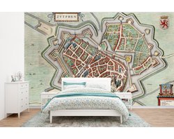 Behang - Fotobehang Stadskaart - Zutphen - Antiek - Breedte 375 cm x hoogte 280 cm - Plattegrond