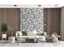 Behang - Fotobehang Steentjes - Grijs - Ovaal - Breedte 160 cm x hoogte 220 cm