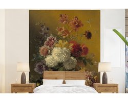 Behang - Fotobehang Stilleven met bloemen - Schilderij van G.J.J Van Os - Breedte 210 cm x hoogte 260 cm