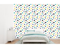 Behang - Fotobehang Stippen - Patronen - Geel - Breedte 360 cm x hoogte 260 cm